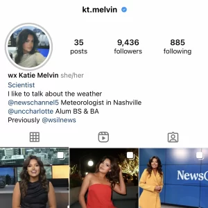 Meteorologist Katie Melvin Instagram profile screenshot