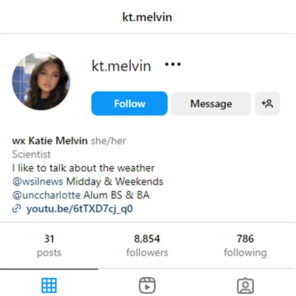 Meteorologist Katie Melvin on Instagram